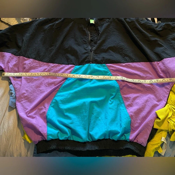 Shell Shock Vintage Mock Neck Windbreaker Black Blue Purple 3/4 zip Jacket - Picture 5 of 5